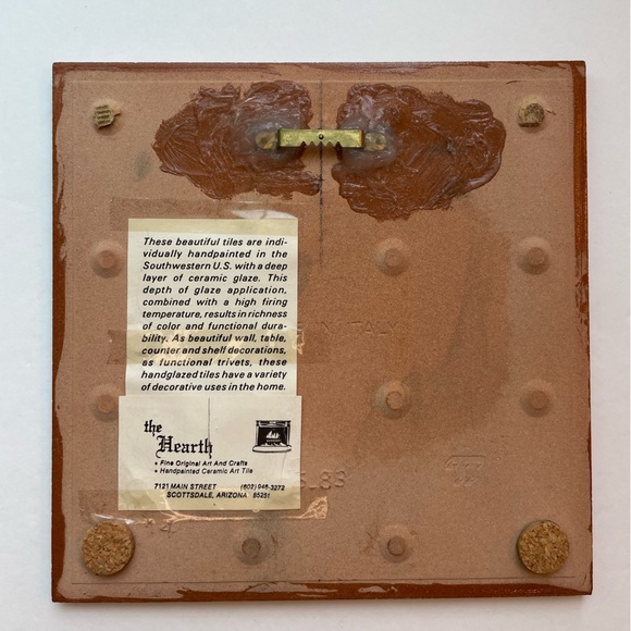 Vintage Southwest brown and black ceramic tiles trivet wall decor deer on pot - Picture 7 of 7